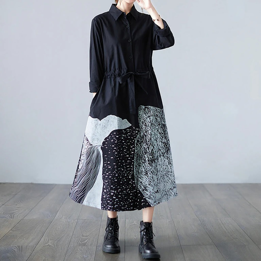 Vestido FS 103 Estilo Chemise Estampado Preto