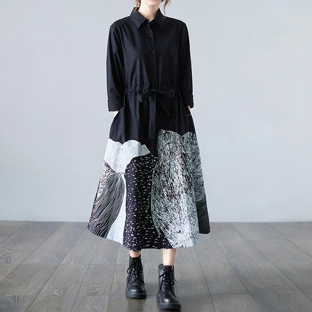 Vestido FS 103 Estilo Chemise Estampado Preto