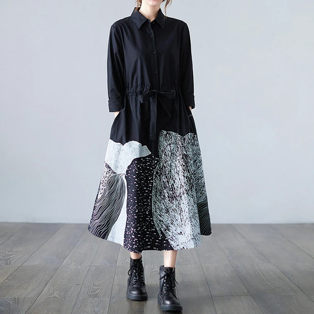Vestido FS 103 Estilo Chemise Estampado Preto