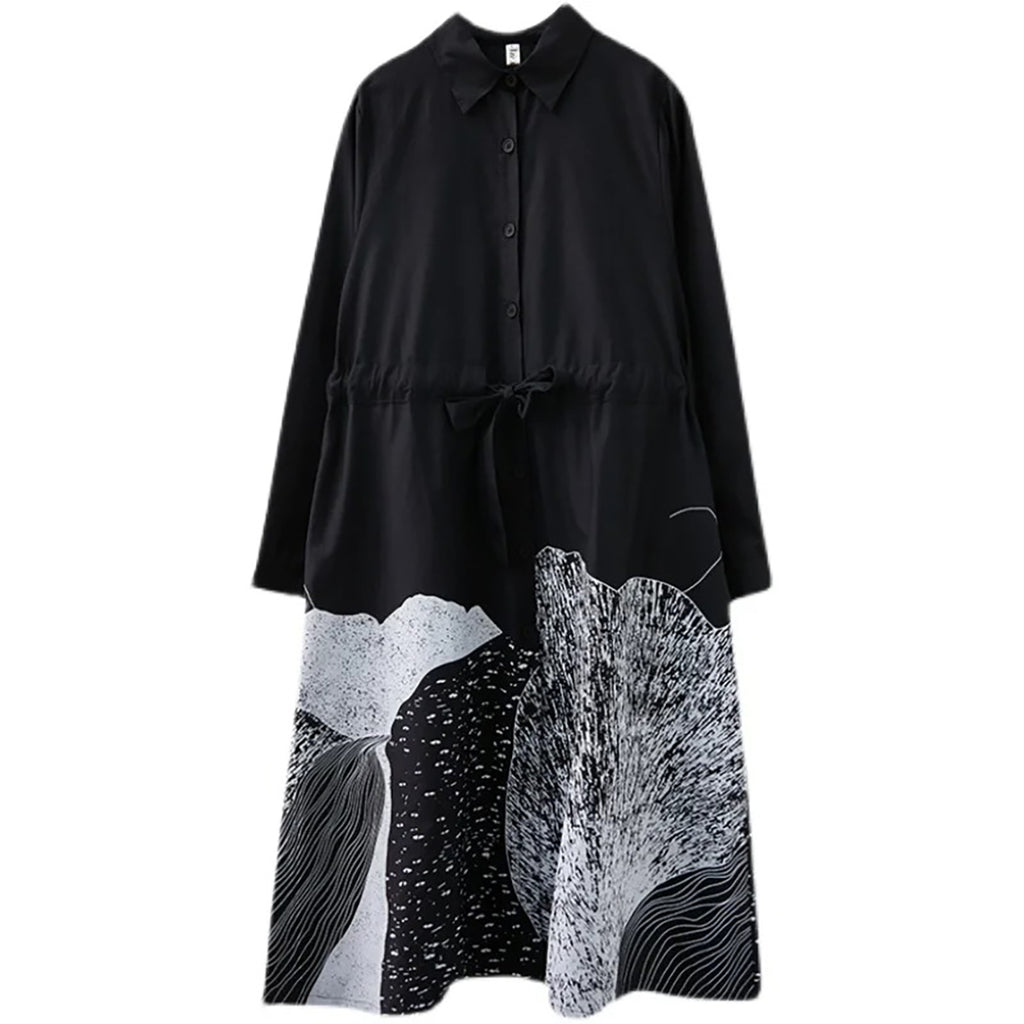 Vestido FS 103 Estilo Chemise Estampado Preto