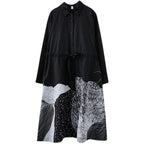 Vestido FS 103 Estilo Chemise Estampado Preto